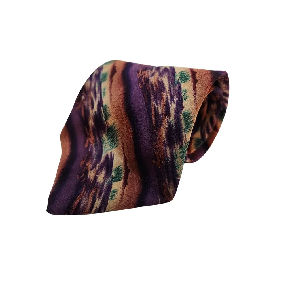 J Garcia Mens Silk Tie Purple Brown Abstract Art Pattern Necktie 4 x 60 USA - Picture 1 of 3